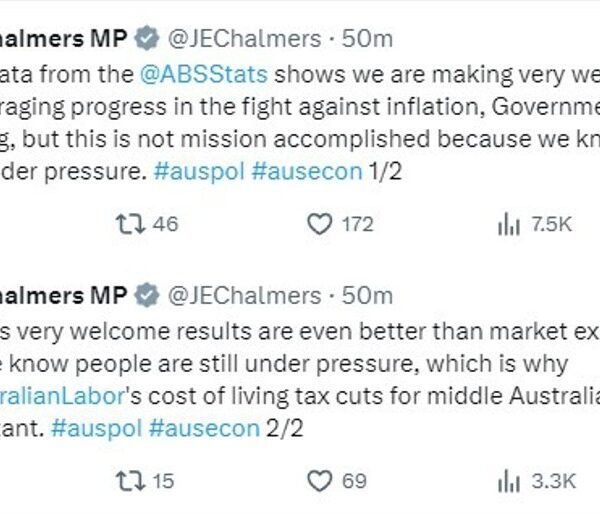 Treasurer of Australia Chalmers says decrease inflation welcome however job not but…