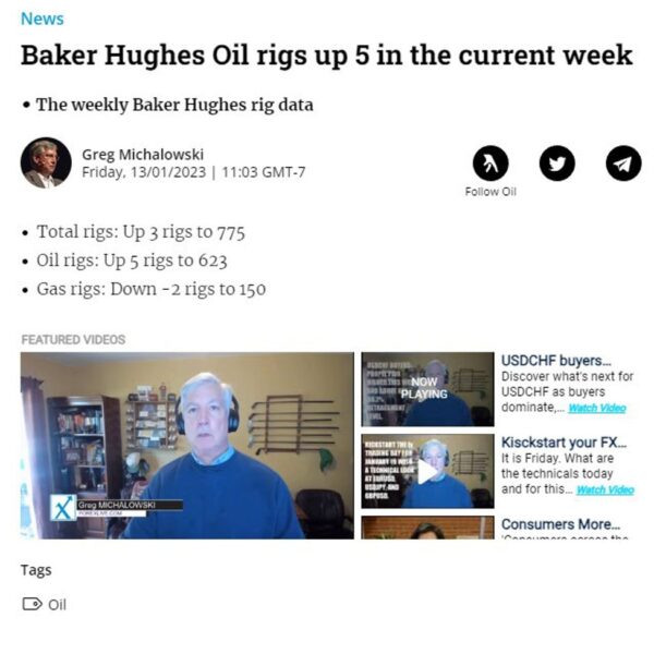 Baker Hughes oil rig rely -2 to 497