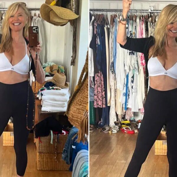 Christie Brinkley strips all the way down to her bra as she…