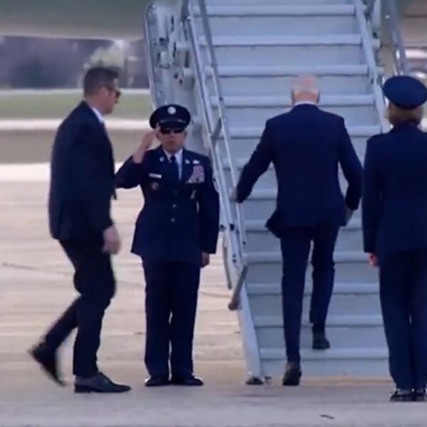 Biden Saves Himself From Tripping Up Shorter Staircase on Air Drive One…