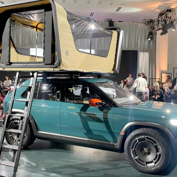 Rivian’s new ‘treehouse’ rooftop tent comes with a film projector