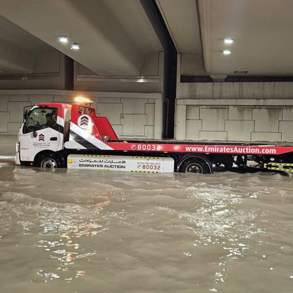 Photographs present heavy rain and extreme flooding within the United Arab Emirates