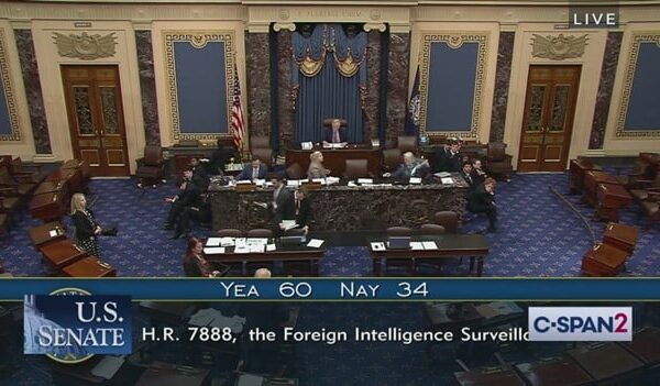 JUST IN: Senate Passes Invoice to Renew FISA Warrantless Spy Program 60-34,…
