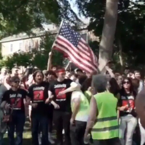 Rutgers college students with American flag counter anti-Israel protest with ‘USA!’ chants