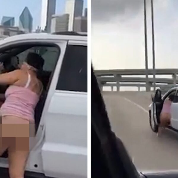 Half-Naked Woman Hangs on to Speeding SUV in Wild Dallas Freeway Fight