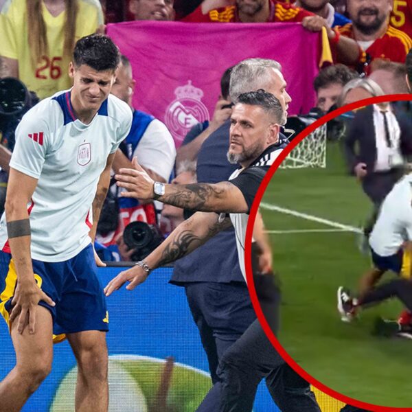Soccer Star Alvaro Morata Injured By Security Guard During Pitch Invader Chaos