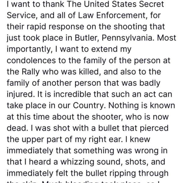 Statement from Former Pres. Trump after assassination try