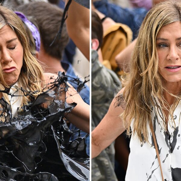 Jennifer Aniston Has Fake Oil Thrown On Her While Filming ‘Morning Show’…