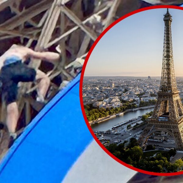 Shirtless Man Climbs Eiffel Tower Hours Before Olympics Closing Ceremony