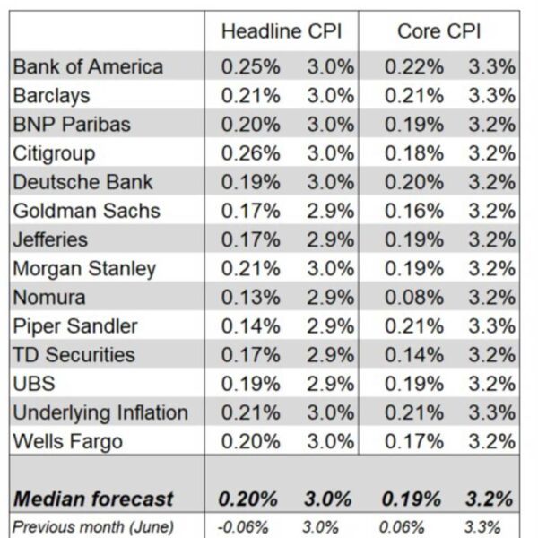 Economists expectations for the important US July CPI information revealed