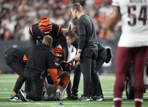 Bengals RT Trent Brown exits as a consequence of knee damage