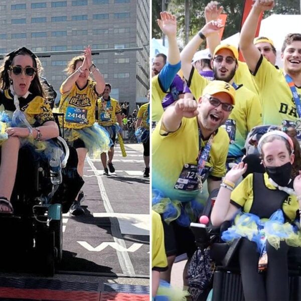 Woman with muscular dystrophy completes 12 marathons in wheelchair for charity