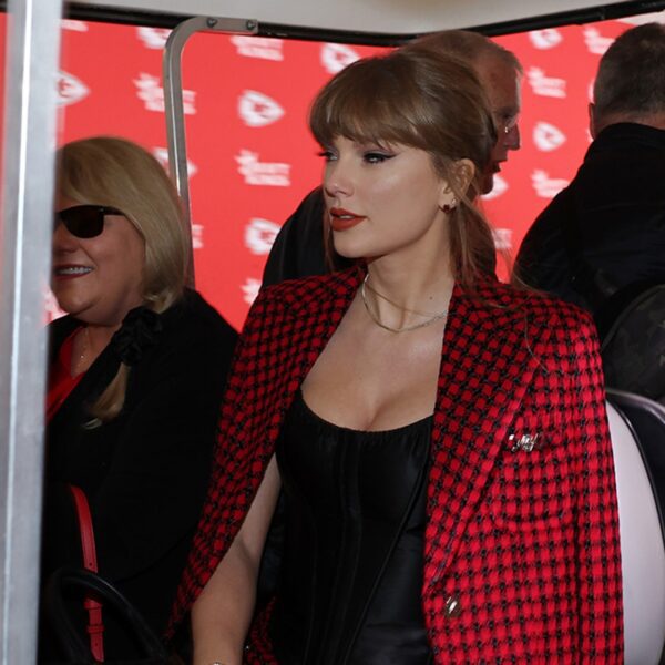 Taylor Swift Standing on Business, Blazer and Miniskirt at Chiefs Game