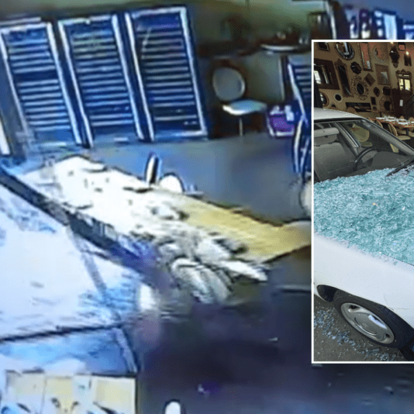 Customers terrified after automotive slams into Italian restaurant: video