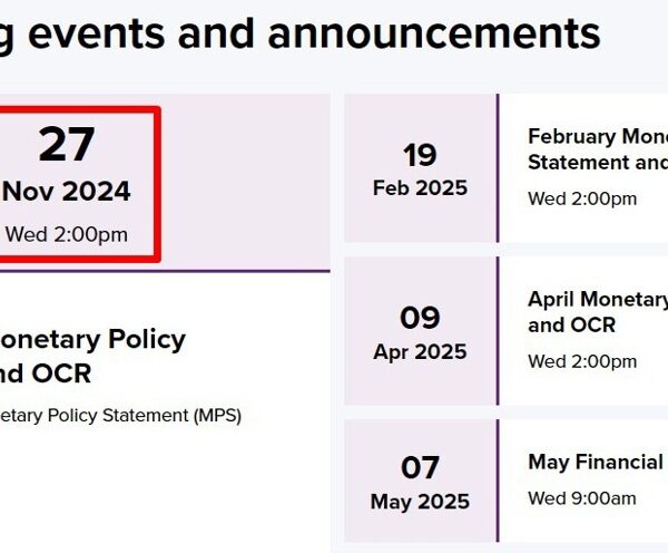 Reserve Bank of New Zealand fee lower anticipated on Wednesday 27 November…