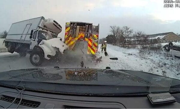 Dramatic video exhibits truck slam into first responder automobiles