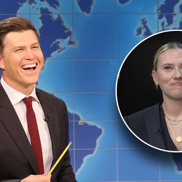 Scarlett Johansson cringes as Colin Jost is compelled to joke about marriage…