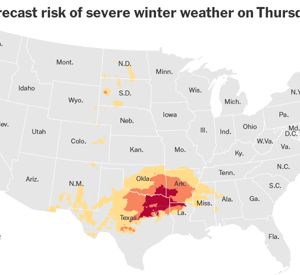 Heavy Snow and Ice Is Forecast for Southern U.S. on Thursday and…