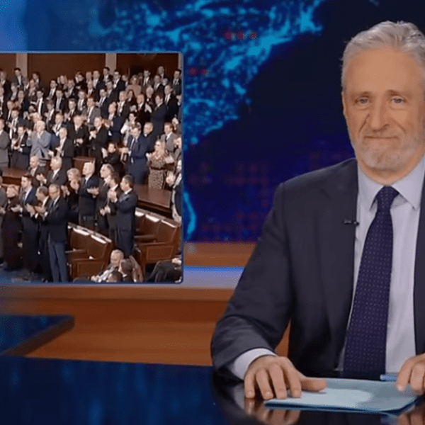 Jon Stewart grimaces at Harris being compelled to certify Trump election win