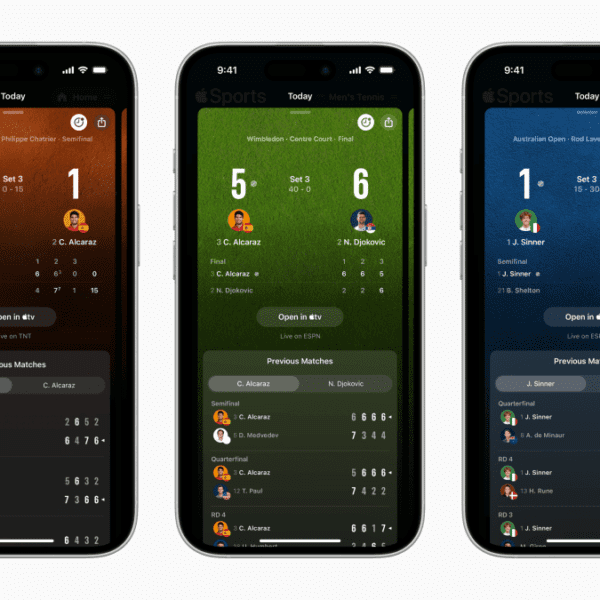 Apple Sports app provides dwell tennis scores and a redesigned dwelling display…