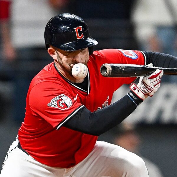 David Fry hit in face by foul tip throughout bunt try in…