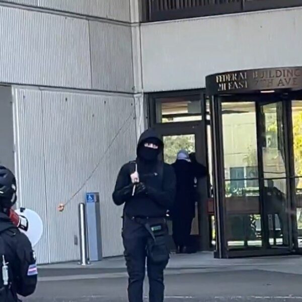 Masked Antifa Terrorists Surround Federal Building in Eugene, Oregon, to Protest ICE,…