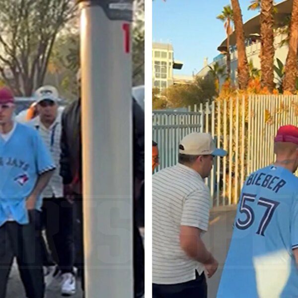 Justin Bieber Arrives At World Series Game 3 in Blue Jays Gear