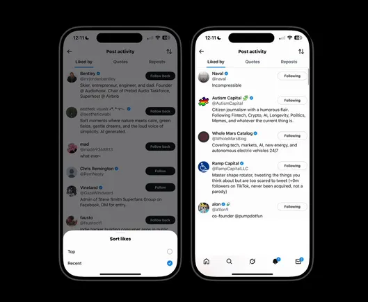 X Adds Option to Sort Post Likes