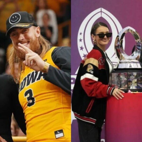 George Kittle’s spouse Claire & Kyle Juszczyk’s spouse Kristin pose collectively to…