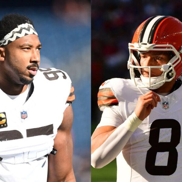 (Watch) Myles Garrett furiously slams his helmet on sidelines after Dillon Gabriel’s…