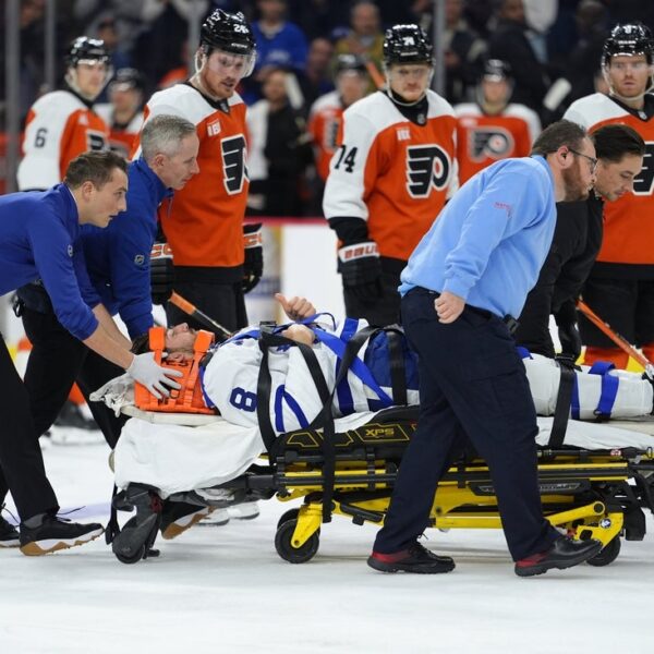 Maple Leafs D Chris Tanev exits by stretcher throughout win over Flyers