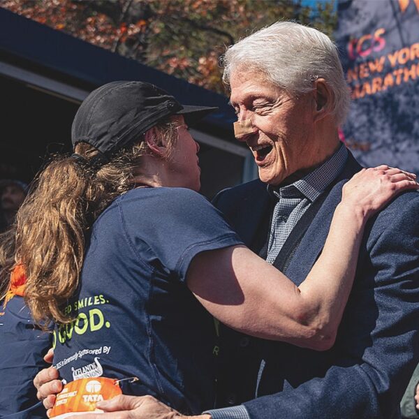 Bill Clinton noticed with bandage on nostril at NYC Marathon end line