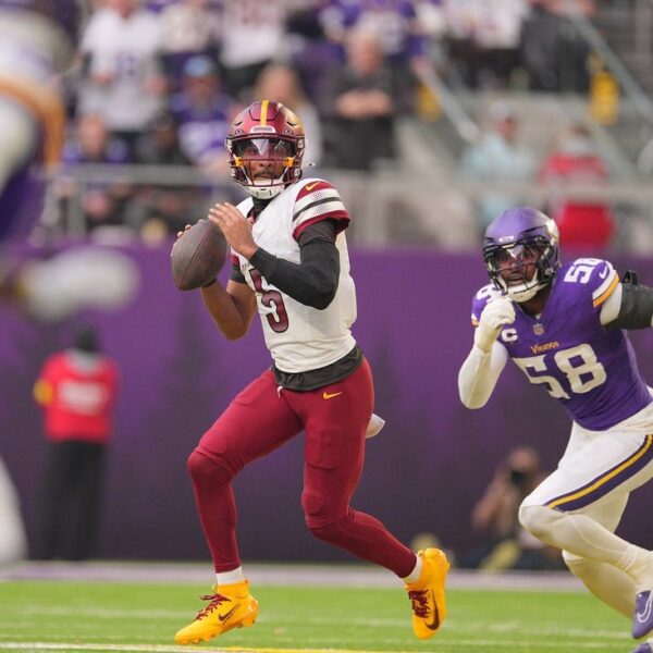 Vikings rebound from shutout with 31-0 win as Commanders’ Jayden Daniels harm