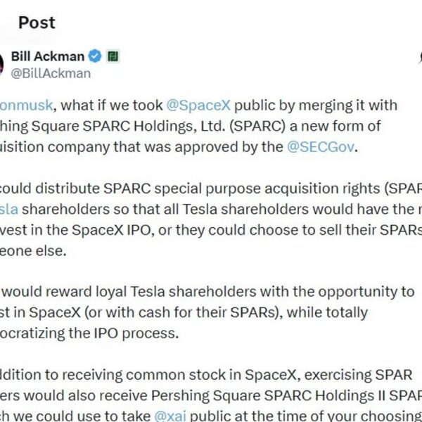 Ackman pitches radical SPARC deal to Elon Musk to take SpaceX public&hellip;