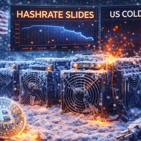 Bitcoin Hashrate Slides: US Cold Wave Knocks Mining Rigs Offline