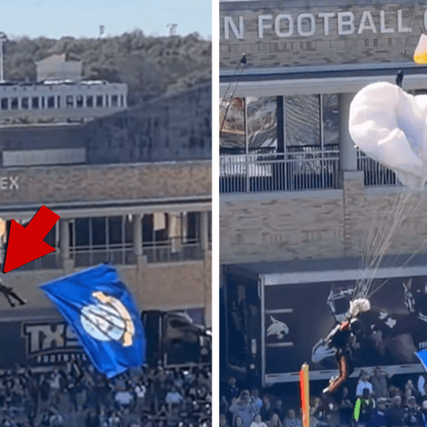 Parachutist Catches on Field Goal Net, Crashes to Ground Before Armed Forces…