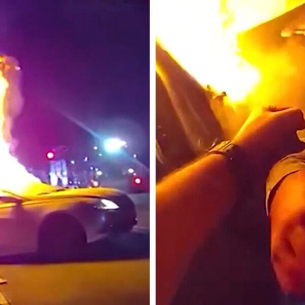 Cop Pulls Woman From Burning Vehicle After Carjacking Crash, on Video