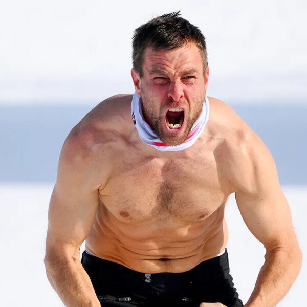 Benjamin Karl strips garments celebrating snowboard gold medal at Olympics