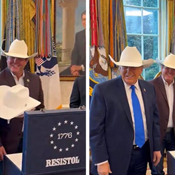 President Donald Trump Wears $10K Cowboy Hat in Oval Office