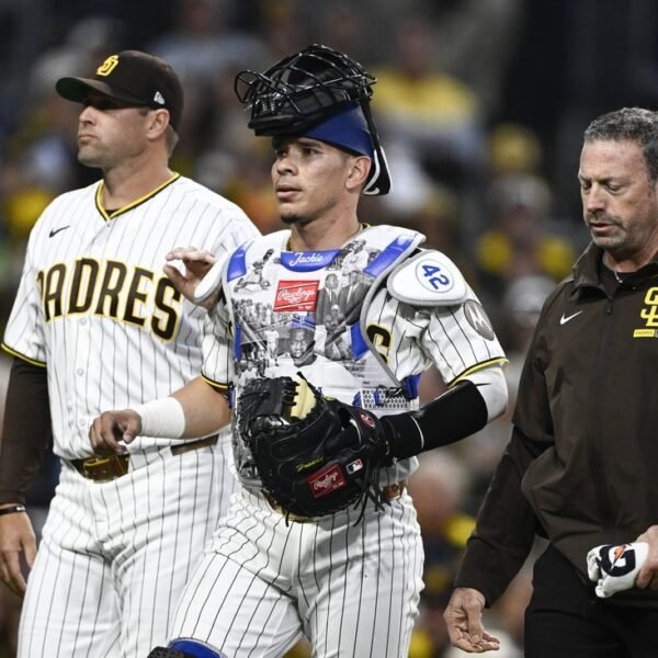 Padres C Freddy Fermin hit by foul ball however avoids concussion