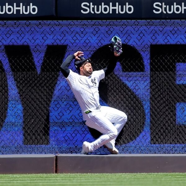 Yankees’ Jasson Dominguez carted off after collision with wall