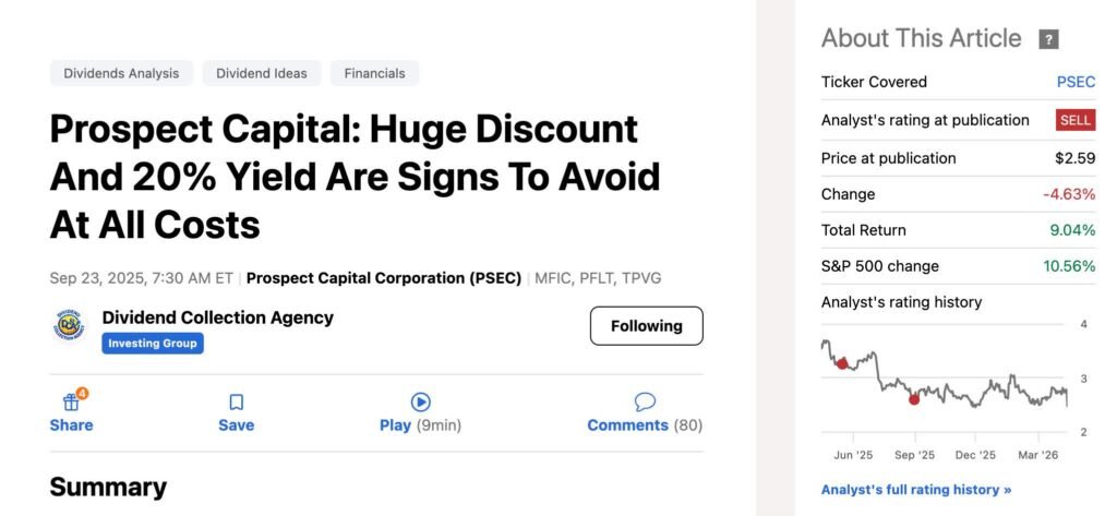 Prospect Capital: 59% Discount Looks Tempting, But I Wouldn’t Touch It With A ten-Foot Pole