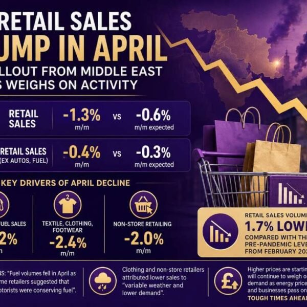 UK retail gross sales hunch in April as fallout from Middle East…