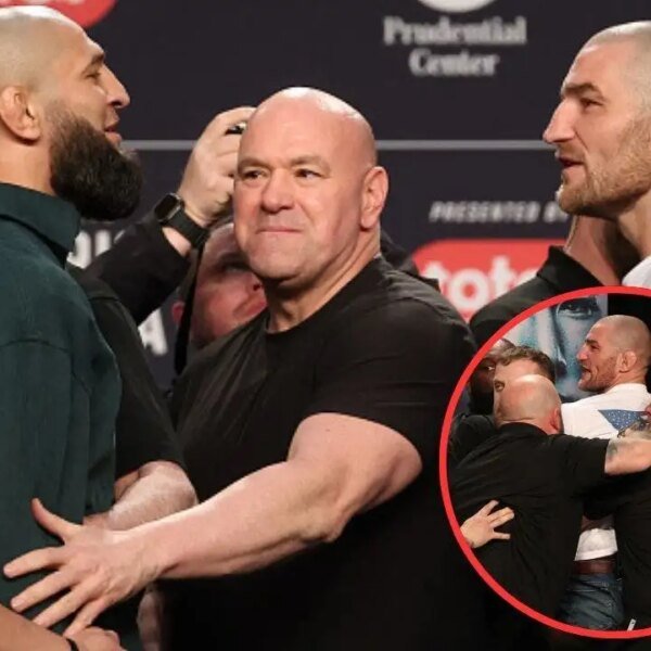Khamzat Chimaev launches kick at Sean Strickland, sparking huge melee at UFC&hellip;