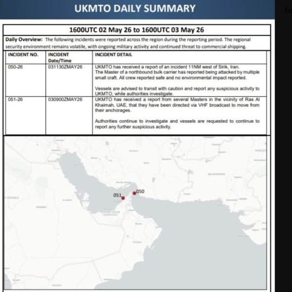 Weekend – Bulk provider attacked by small craft off Iran’s Sirik coast,&hellip;