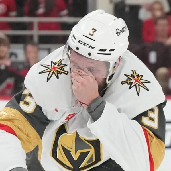 Knights’ Brayden McNabb hospitalized after taking puck to face