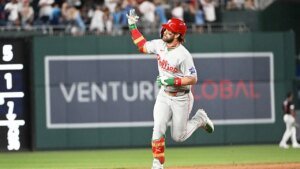 Bryce Harper responds to vulgar chants from National followers with a house run and a gesture throughout his trot
