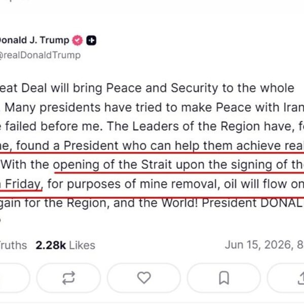 Trump says Hormuz is not going to be open till Friday, upon…