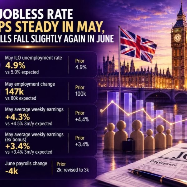 UK unemployment charge holds regular in May, payrolls decline once more in…
