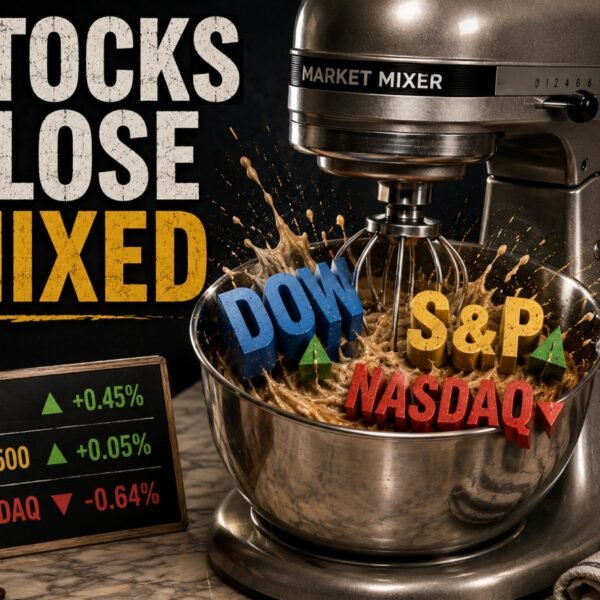 US indices shut blended. Dow up. S&P unchanged. Nasdaq down